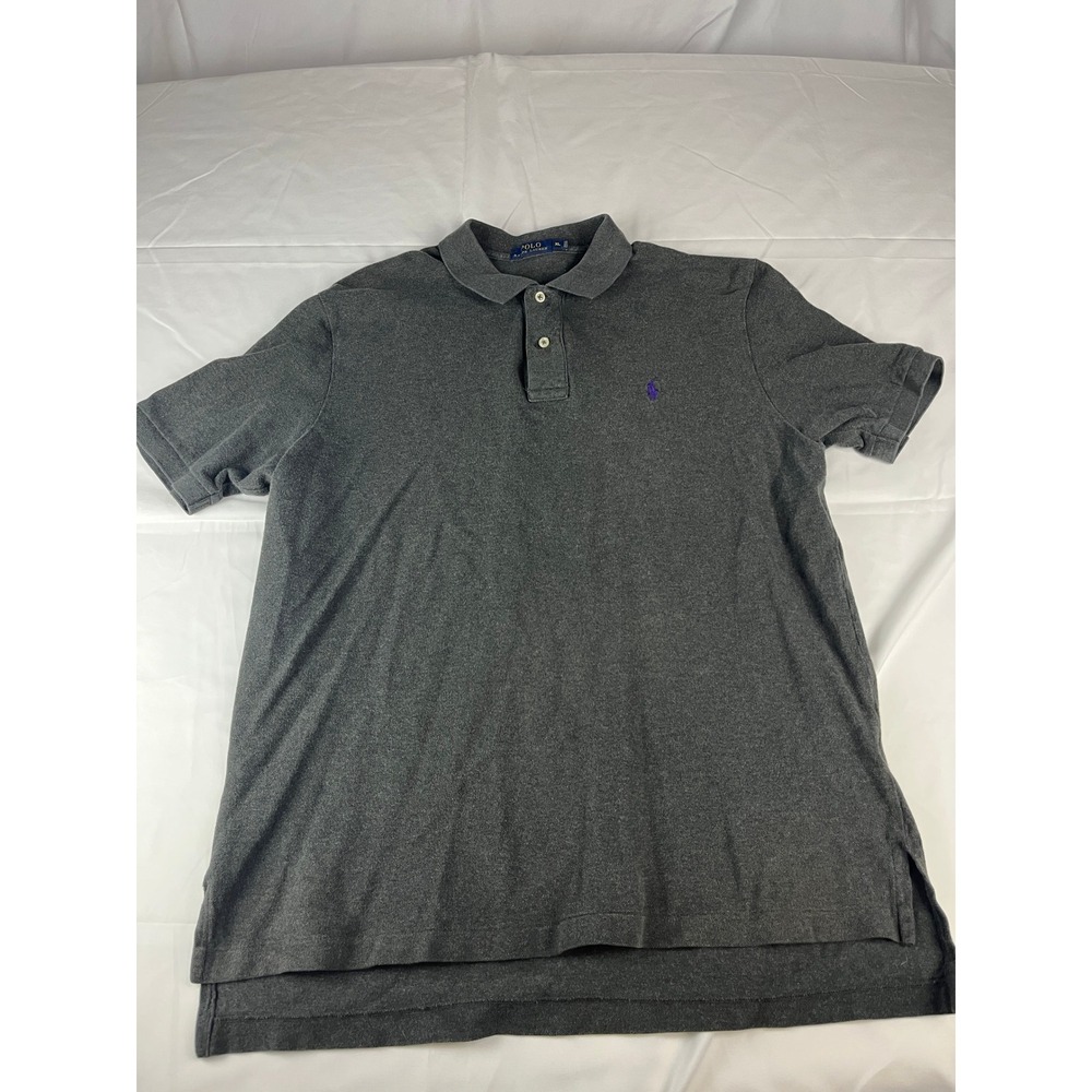Polo Ralph Lauren Gray Polo Shirt Purple‎ Logo Mens Size XL Short Sleeve